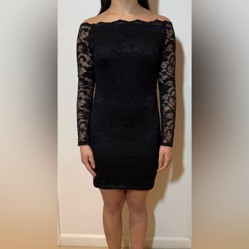 ASOS Elegant Black Lace Long Sleeve Dress
